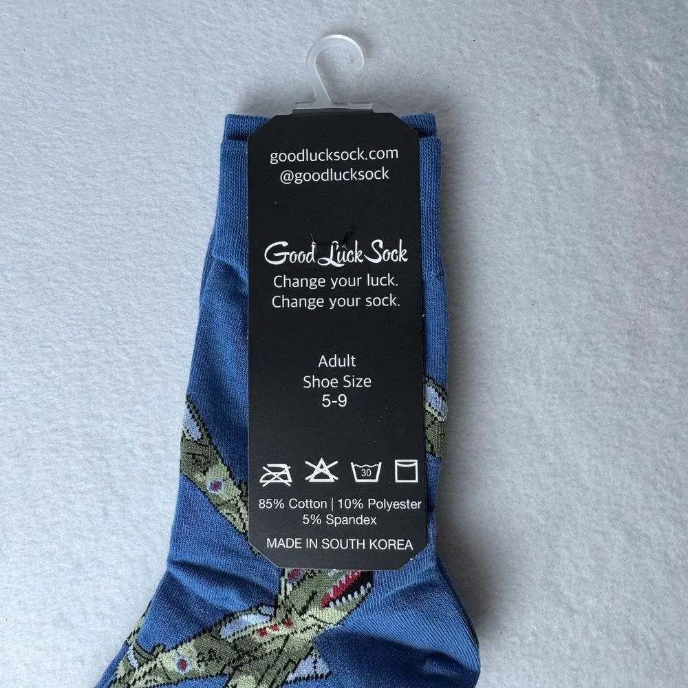 New Good Luck Fighter‎ Jet Socks Adult Shoe Size 5-9 Airplanes Crew Blue
